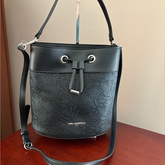 Karl Lagerfeld Handbags - Karl Lagerfeld NWT Paris Black Lace Embossed Adele Bucket Bag